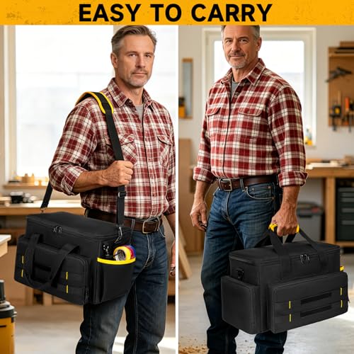 Tool Bag 15 Inch,Heavy Duty Tool Organizer,Tactical Range Tool Tote,30 Pockets & Anti-Friction Bottom,Water-Resistant,Tool Box for Him Dad Men,Electrician,Carpenter,Repairman,Ideal Gift for Father - color: Black