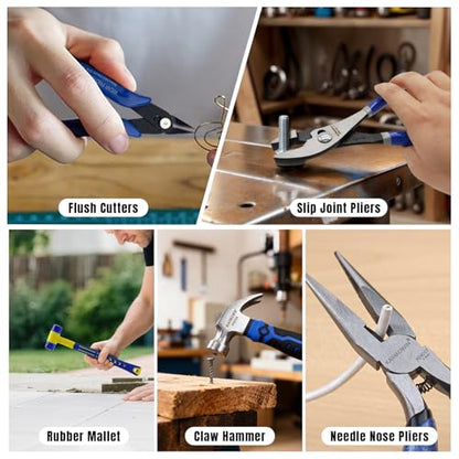KAIHAOWIN 11-Piece Home Tool Kit with Carry Case - CR-V Steel Pliers Set, Wrench, Hammer, Screwdriver & Wire Cutter for DIY Repair, Automotive, Plumbing & Household Maintenance - color: 11 Piece