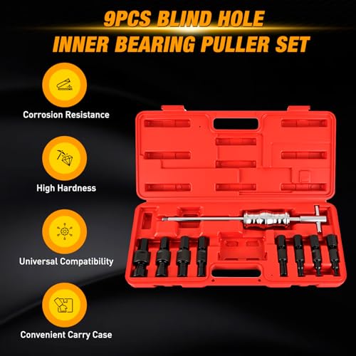 GOOACC 9PCS Blind Inner Bearing Puller Set, Slide Hammer with Expandable Collets 8-32MM Blind Hole Collet Bearing Slide Hammer Puller Set Internal Pilot Bearing Removal Tool for Axles Bearings, Red - color: 9pc Blind Inner Bearing Puller Red