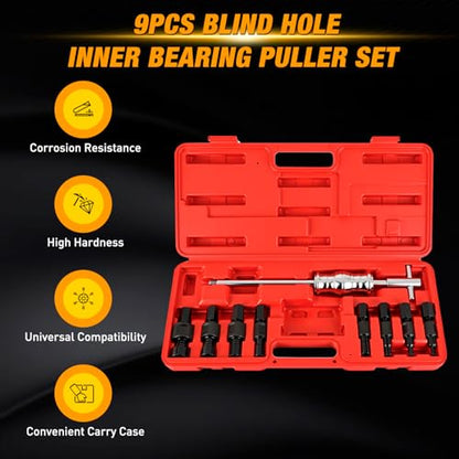 GOOACC 9PCS Blind Inner Bearing Puller Set, Slide Hammer with Expandable Collets 8-32MM Blind Hole Collet Bearing Slide Hammer Puller Set Internal Pilot Bearing Removal Tool for Axles Bearings, Red - color: 9pc Blind Inner Bearing Puller Red