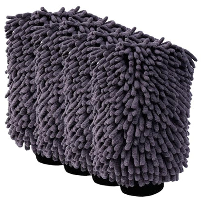 4Pack Scratch-Free Car Wash Mitt with Elastic Wrist Cuff & Waterproof Lining, High-Density Microfiber Mitt for Car Detailing, Protects Hands & Paint,Household Cleaning Glove Set(Grey) - color: 8"×12"-grey_2pcs