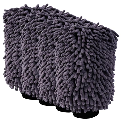 4Pack Scratch-Free Car Wash Mitt with Elastic Wrist Cuff & Waterproof Lining, High-Density Microfiber Mitt for Car Detailing, Protects Hands & Paint,Household Cleaning Glove Set(Grey) - color: 8"×12"-grey_2pcs
