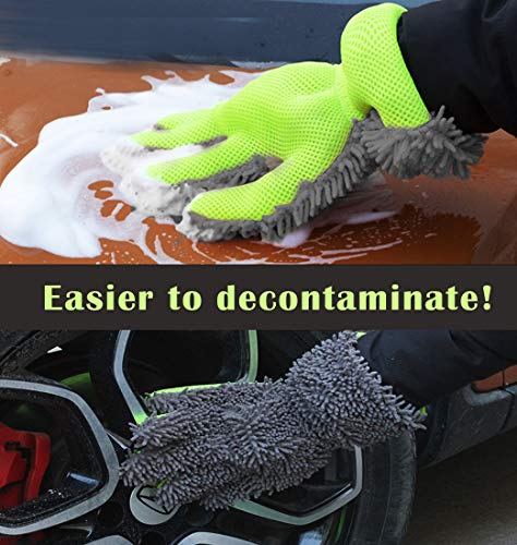 BokWin 2-Pack Car Wash Mitt | Scratch Free, 5-Finger Microfiber, Chenille, Interior & Exterior Cleaning, Wheel & Tight Spot - color: Grey