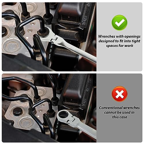 LOSCHEN1PCS 8mm Open Flex-Head Ratcheting Wrench, Metric Ratcheting Spanner with 84 Teeth, Chrome Vanadium Steel Tubing Ratchet Spanner - size: 8mm