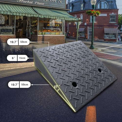 2 Pack Driveway Curb for Ramps, Portable Heavy Duty Rubber Shed, Suitable for Cars, Bicycles, Motorcycles, Wheelchairs, Lawn Mowers, Mobile Pets (19.7 x 19.7 x 6 Inch) - size: 6" Rise