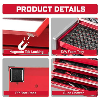 Geinxurn 103PCS Impact Screwdriver Bit Set in 3-Drawer Steel Tool Box – Complete Home Repair Kit with Sockets, Socket Adapter, Bit Holder, Magnetizer/Demagnetizer & Ratchet Wrench