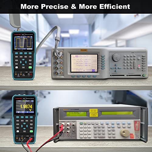 HANMATEK Handheld Digital Oscilloscope 50Mhz Bandwidth with 2 Channels HO52 3.5" TFT Mini Oscilloscope, 2 in 1 Oscilloscope and Multimeter, Backlit Screen, Auto-Calibration Function, Memory Function - style: 50 Mhz