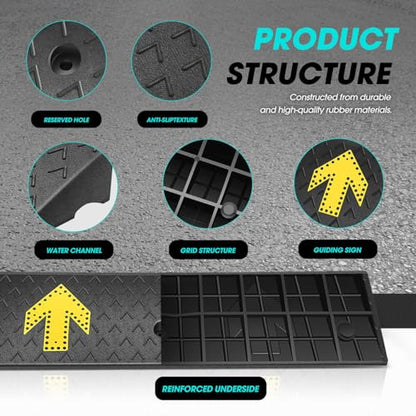 DNA Motoring 2pcs 2.2" Rise Rubber Arrow Curb Ramp Heavy Duty Loading Driveway Ramps Threshold Ramp 37.2" W x 9.1" D x 2.2" H for Loading Dock, Warehouse, Motorcycles, Cars, TOOLS-00648 - style: 2.2 in 2pcs w/Arrow