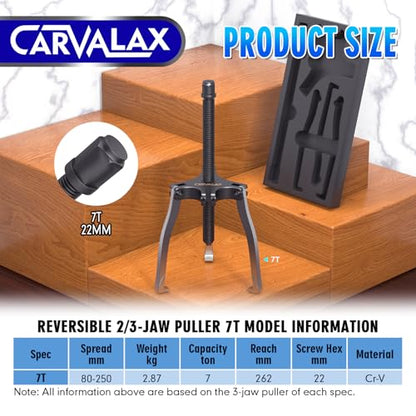 CARVALAX Gear Puller 7 Ton, Heavy Duty CR-V Steel 2 & 3 Reversible Jaw Bearing/Pulley Puller – Professional Automotive & Industrial Tool for Mechanics, DIYers - size: 7T