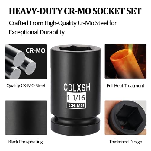3/4 Inch Deep Impact Socket Set, Standard 6-Point SAE Socket Set | 12 Pcs Heavy Duty Drive Impact Sockets(13/16"-1-5/8"), Cr-Mo Steel, Overall Heat Treatment for Vehicle and Equipment Repair - style: zxttgj-3/4-12PC-SAE Socket