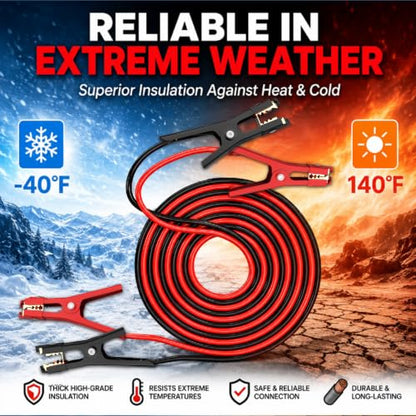 Heavy Duty Jumper Cables,2 Gauge 20 Feet Battery Booster Cable,Automotive Jumper Wires with Alligator Clamps,Carrying Bag,Safety Gloves and Iron Brush for Cars Trucks - size: 2 Gauge 20 feet (Standard)