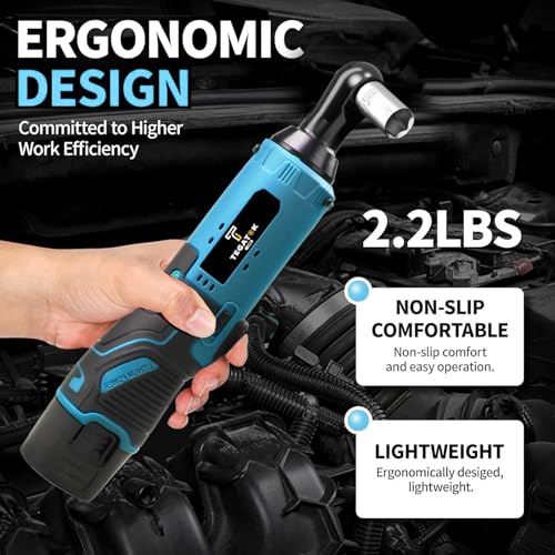 Tegatok Cordless Electric Ratchet Wrench Set, 40FT-LBS (45N.m) 3/8" Electric Ratchet, 12V Cordless Ratchet Wrench, 2 x 2.0Ah Batteries Impact for Car Home, Blue