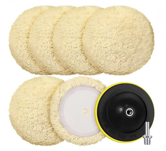 Tallew 6 Pcs 8 Inch Wool Buffing Polishing Pads Hook Loop Cutting Pads with Backing Plate for Car, Boat, Wood, Marble Surface Polishing & Scratch Removal (Original Color) - size: 8 Inch