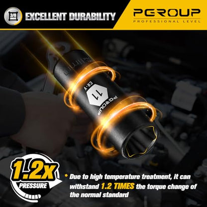 3/8” Drive Deep Impact Socket, Metric(11mm socket), 6-Point, Cr-V Steel With Black Manganese Phosphate Coating - size: 11 mm
