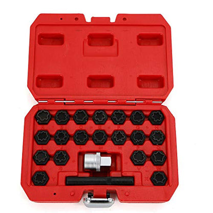 TFCFL Universal 22pcs Wheel Lock Lug Nuts Removal Set Automotive Wheel Anti-Theft Screws Remover Socket Keys Kit for Audi with 1/2 inch (12.7mm) Socket Adapter Red