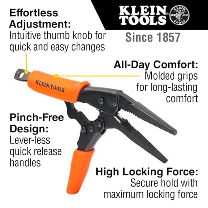 Klein Tools 38612 Long Nose Locking Pliers with Quick Release Handles, Ideal for Tight Spaces, High Torque and Gripping Power, 9-Inch - style: 9-In Long Nose