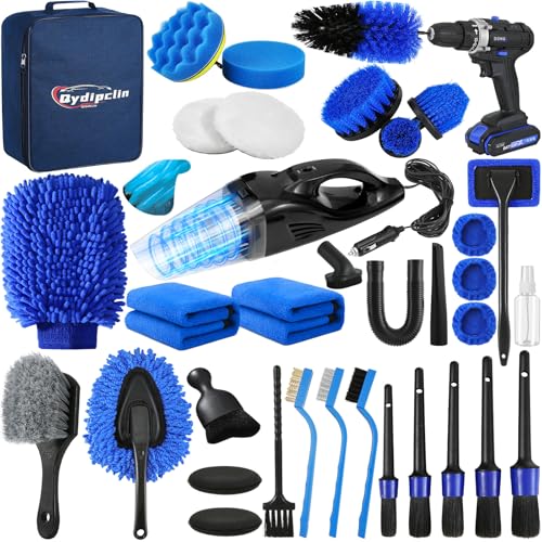 Qydipclin 37Pcs Car Detailing Kit, Car Detailing Brush Set, Car Wash Cleaning Kit, Car Detailing Brushes, Professional Car Care Kit for Interior Exterior Wheels, Blue - size: 37pcs