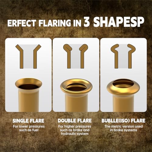 Brake Line Flaring Tool Kit Double Flare Tool for Brake Lines and Tubing Flaring Tool, 45 Degree Flare, Single Flare, Bubble Flare, 3/16", 1/4", 5/16", 3/8" and 4.75mm Steel Copper Metal Tubing