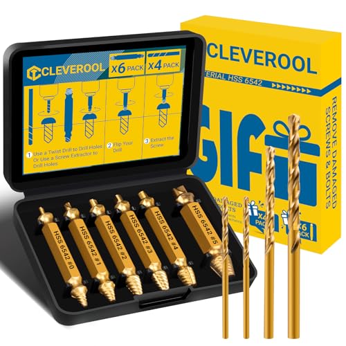 10 PCS Damaged Screw Extractor Set, 6 PCS HSS 6542 Screw Extractor Remover Kit and 4 PCS Twist Drill Bit Kit for Stripped Screws & Drill Bit Tools, Gifts for Men - size: 10 Pieces