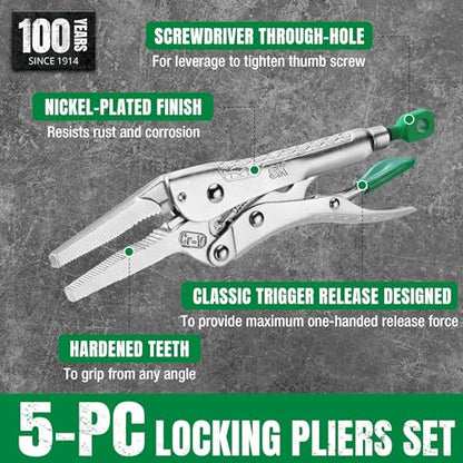 SK 5-Piece Locking Pliers Set, Long Nose & Curved Jaw Vice Grips | Vise Grip Pliers, Premium CR-V Steel, Ergonomic Anti-slip Handle, Ideal for Welding or Assembly, with Rolling Pouch - size: 5-Piece