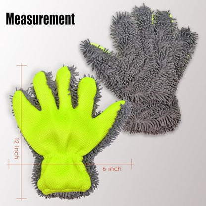 Car Wash Mitt Microfiber Scratch Free,Premium Chenille Ultra-Soft Car Wash Gloves,Thickened Inside Coated Swirl-Free Finish 5-Finger Design Detailing for Cleaning Car Wash Brush,2-Pack Yellow - color: Car Wash Mitt Yellow 2p