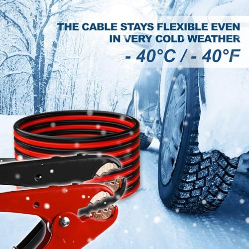 Heavy Duty Jumper Cables,All Copper 4 Gauge 20 Feet Booster Battery Cable,Automotive Wires with with Alligator Clips,600D Fabric Carrying Bag,Safety Gloves and Iron Brush for Cars Truck - size: 4 Gauge 20 feet (Pure Copper)
