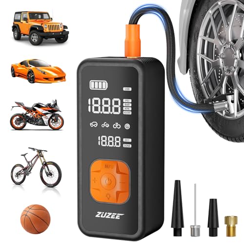 ZUZEE Tire Inflator Portable Air Compressor - 4X Faster Inflation, 150PSI Air Pump for Car Tires with Digital Pressure Gauge/LED Light, Portable Tire Inflator for Car, Moto, Bike, Ball, etc - color: Black & Orange