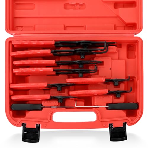 11PCS Snap Ring Plier Set | Internal & External Circlip Removal Tools with Bent & Straight Pliers Hook Pick, for Automotive, Motorcycles, Lawn Mowers, Durable Circlip Pliers (Red) - color: Red