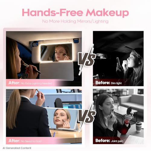 Upgraded Car Sun Visor Mirror Vanity as Gift for Women Men Makeup | Smart Sensor Switch, With protective Case, 3 LED Lighting Modes, 78 LED Beads, Rechargeable, Dimmable, 15-day Battery Life