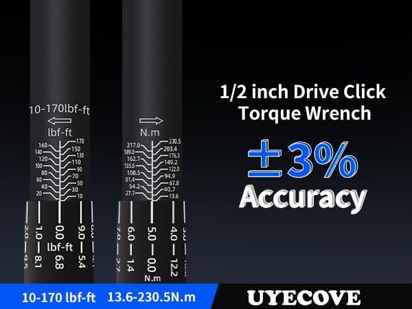1/2-Inch Drive Click Torque Wrench, Dual-Direction Click Professional Torque Wrench 10-170FT.LB/13.6-230.5N.M, Dual Range Scales Graduated in FT.LB and N.M, Blue - size: 1/2" 10-170 FT.LB