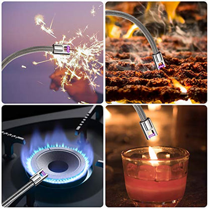VEHHE Rechargable Lighter, Electric USB with LED Battery Display Safety Switch Longer Flexible Neck Arc Candle Lighter for Camping Cooking BBQs - color: Blue