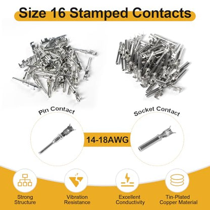 Exqutoo 215Pcs DT Deutsch Connector Kit, 2 3 4 6 8 12 Pin Waterproof DT Series Connector Assortment | Automotive Repair Accessory Kit, Wedge Locks, Seal Plugs, Size 16 Stamped Contacts 14-18AWG - size: 215Pcs