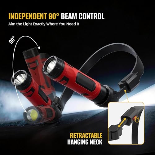 CLAKAP LED Neck Light, 800Lumens Rechargeable Neck Flashlight with Magnetic Base, Detachable Neck Work Light with 2 Small Flashlights, Neck Work Lamp for Repair Mechanics Reading Gift for Men&Women