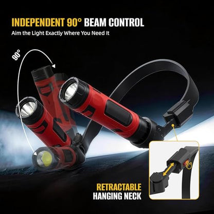 CLAKAP LED Neck Light, 800Lumens Rechargeable Neck Flashlight with Magnetic Base, Detachable Neck Work Light with 2 Small Flashlights, Neck Work Lamp for Repair Mechanics Reading Gift for Men&Women