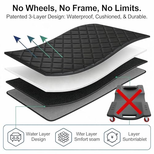 Rolling Creeper Mat, 60"x28" Under Car Repair Pad with Storage Bag, Foldable Low-Profile Mechanics Mat for SUVs, Trucks & Low Clearance Cars, Waterproof & Easy Clean Garage Floor Magical Rolling Mat