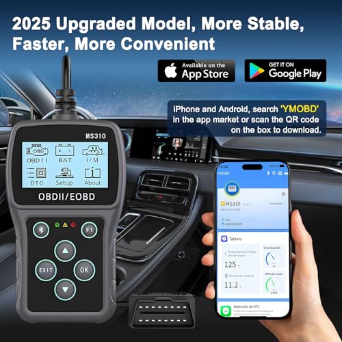Bluetooth OBD2 Scanner Diagnostic Tool with Battery Tester: Check Engine Code Reader - Plug & Play with Live Data and Trip Analysis, Scan Tool for All OBDII Protocol Cars Since 1996
