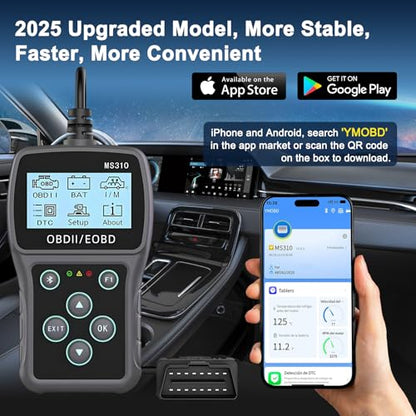 Bluetooth OBD2 Scanner Diagnostic Tool with Battery Tester: Check Engine Code Reader - Plug & Play with Live Data and Trip Analysis, Scan Tool for All OBDII Protocol Cars Since 1996
