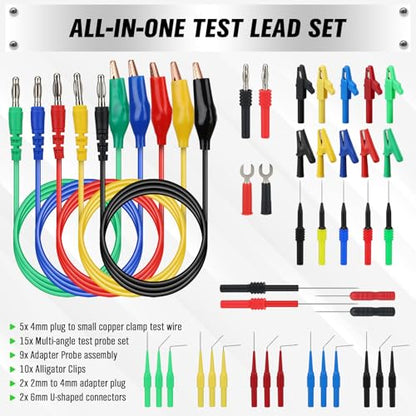 SWANLAKE 43-Piece Back Probe Kit, 30A Multi-Angle Test Probe, 4mm Banana Plug to Copper Alligator Clips, U-Shaped Connectors, Automotive Electrical Circuit Diagnosis Car Repairing Tools - color: 43PCS Milti-color