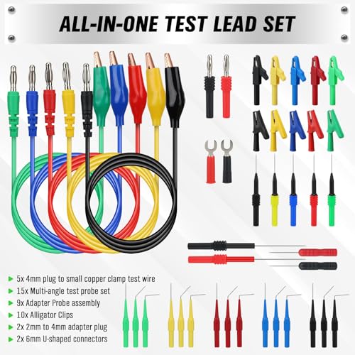 SWANLAKE 43-Piece Back Probe Kit, 30A Multi-Angle Test Probe, 4mm Banana Plug to Copper Alligator Clips, U-Shaped Connectors, Automotive Electrical Circuit Diagnosis Car Repairing Tools - color: 43PCS Milti-color