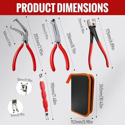 5Pcs Automotive Electrical Disconnect Pliers Set, 37960/37980/13120/ Collar Hose Clamp Pliers & Terminal Pin Removal Tool Kit with Storage Bag, High Carbon Steel, Non-Slip Handle, for Car Truck SUV