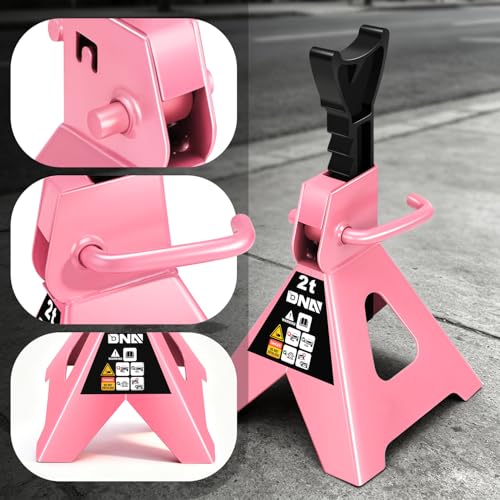 DNA Motoring 1 Pair Jack Stands, 2 Ton (4400 lbs) Capacity Car Lifting Stand, Adjustable Height Car Jack Stands for Cars, Sedans, Small Vehicles, SUV, TOOLS-00681-PK - style: 2 Ton Pink