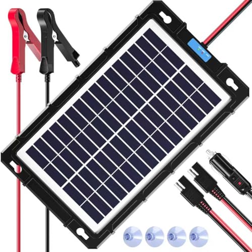 Rhorawill 8W 12V Solar Battery Charger & Maintainer, Waterproof Solar Panel Trickle Charging Kit Built-in Charge Controller, Solar Trickle Charger for Car Boat RV Motorcycle Trailer Automotive, etc.