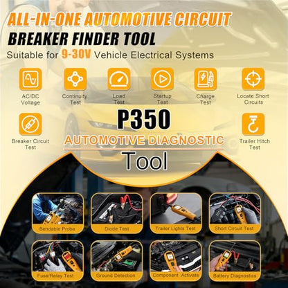 P350 Power Circuit Probe Tester Automotive 12V 24V | Find wire breaks and shorts with 40FT cable, component activation, relay and fuse testing for cars, trucks, boats and RVs