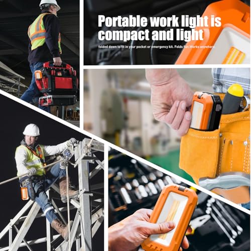 Rechargeable LED Work Light with Magnetic Base and Hanging Hook, 1200LM | Bright Work Lighting / Magnetic Base / Hanging Hook / Adjustable Output / Power-Bank Function / Foldable Body / IPX6 Rating - color: Orange