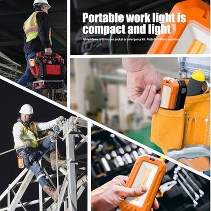 Rechargeable LED Work Light with Magnetic Base and Hanging Hook, 1200LM | Bright Work Lighting / Magnetic Base / Hanging Hook / Adjustable Output / Power-Bank Function / Foldable Body / IPX6 Rating - color: Orange