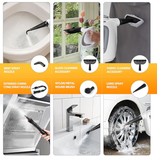 Spurgehom Handheld Multi-Surface Steam Cleaner with 11-Pc Accessories & Safety Lock – Dirty-Free, 550ML Large Capacity Steamer for Floors, Upholstery, Cars, and Home Use - color: White