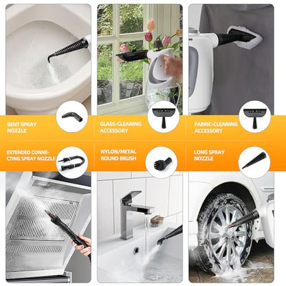 Spurgehom Handheld Multi-Surface Steam Cleaner with 11-Pc Accessories & Safety Lock – Dirty-Free, 550ML Large Capacity Steamer for Floors, Upholstery, Cars, and Home Use - color: White