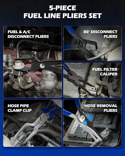 OMT14pc Fuel Line Pliers &Hose Clamp Pliers Set, Fuel Line Disconnect Tool | Hose Clamp Disconnect Tool with Fuel Filter Caliper Pipe, Heavy-Duty Hose Removal Pliers, Car Pipe Repair Set for Auto Line
