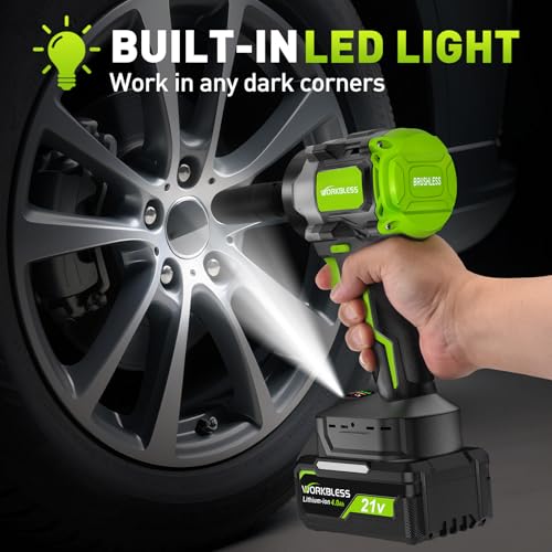 1/2 Brushless Cordless Impact Wrench Kit, Max 850Nm (630ft-Lbs) Lightweight Electric Impact Gun with Variable Speed, 1 Pack 20V 4Ah Battery, 4 Sockets for Home & DIY Project - style: 850N.m with 1 Battery