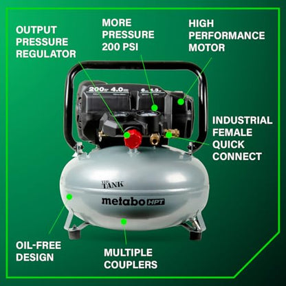 Metabo HPT Air Compressor, THE TANK, Portable Pancake Air Compressor 200 PSI, 6 Gallon Tank, Versatile for Use with Framing, Siding, Finish, Brad or Roofing Nailers, EC914S - style: 6-Gallon Pancake, 200 PSI